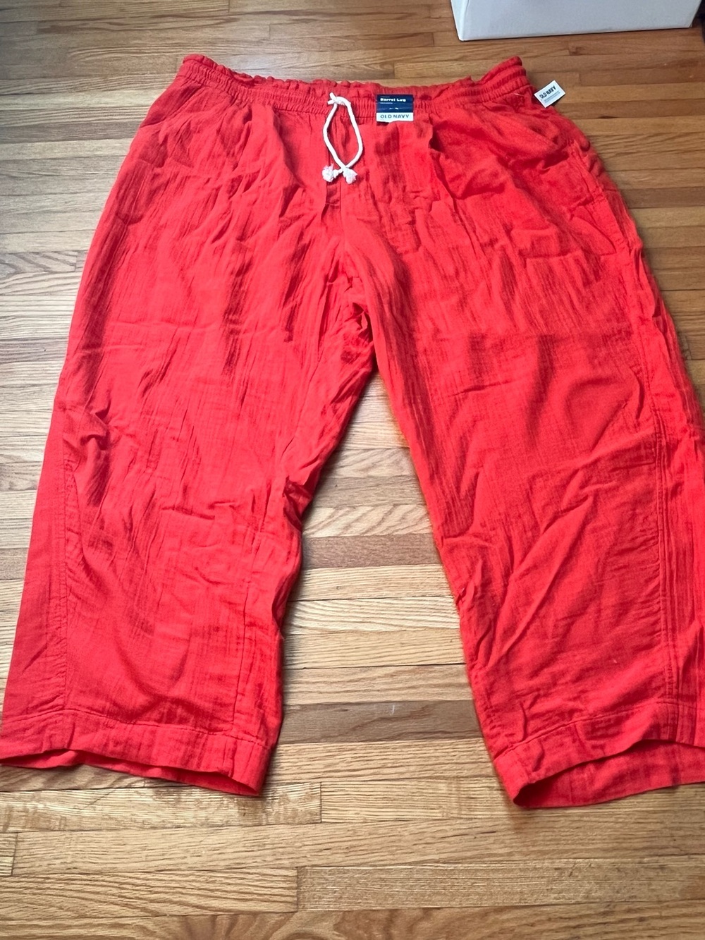 Bright Tomato Red Linen Drawstring Casual Pants NWT
